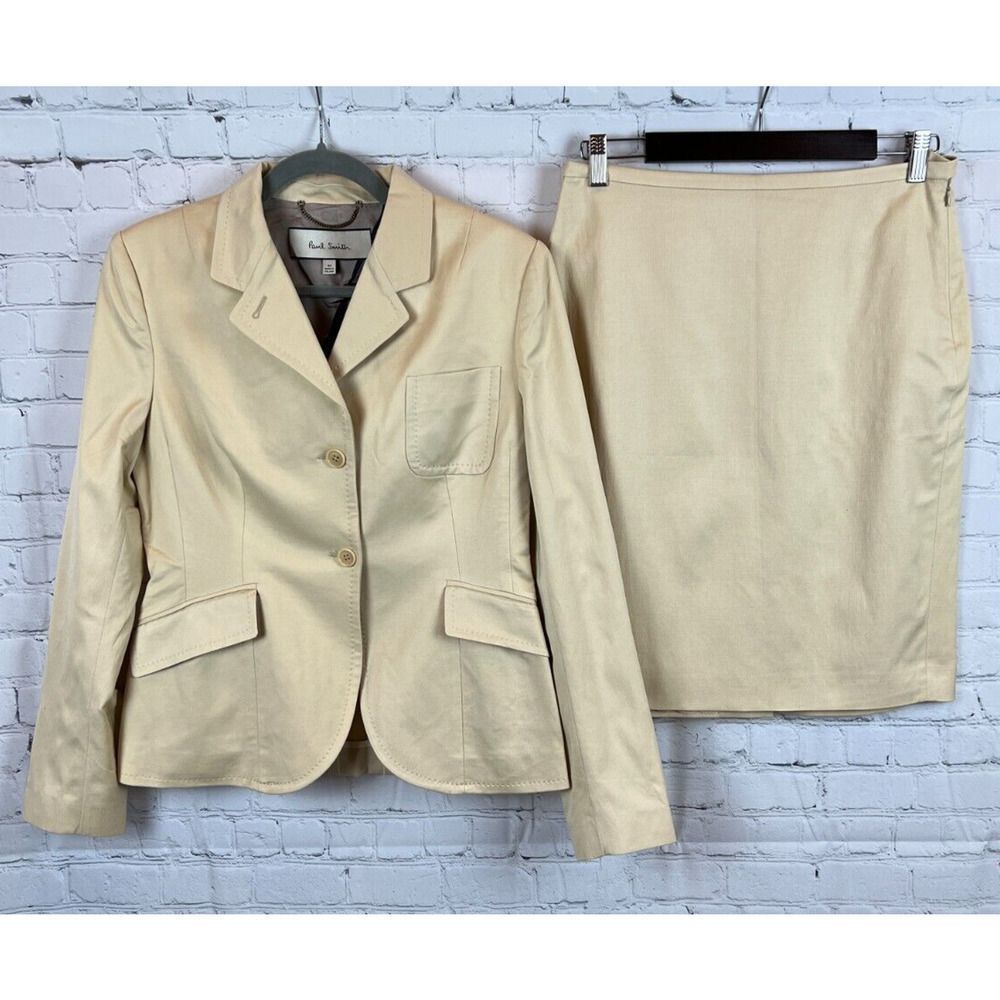 PAUL SMITH women cream ivory half-lined classic jacket skirt suit size 44 8 NWOT